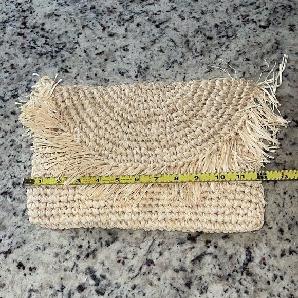 Womens Half Moon Flap Woven Raffia Envelope‎ Clutch Tan Size 12"x 8.5" - Picture 5 of 6